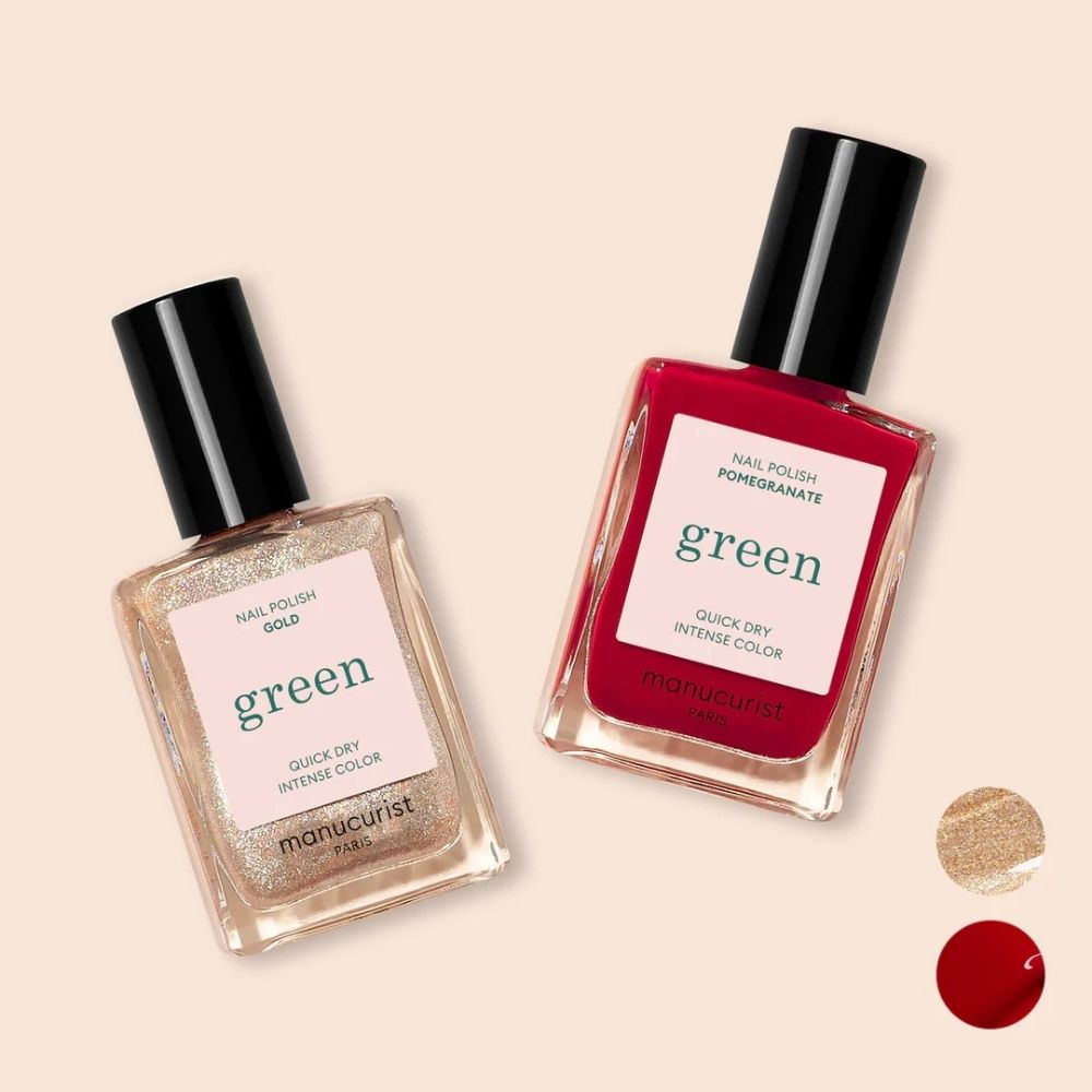 Green Nail Polish Duo - Gold & Pomegranate 